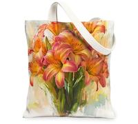 Spring Daylily - Borsa tote in tela con motivo floreale ad acquerello, 33 x 38 cm, riutilizzabile, con stampa di generi alimentari, da donna, con pittura estetica botanica, decorazione regalo