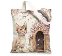 Spring Devon Rexs Cats Tote Bag per lo shopping 13 * 15, divertente borsa della spesa floreale riutilizzabile per donne, Pet Work Travel modello decorazione regalo