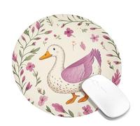 Spring Duck - Tappetino per mouse con motivo floreale e fiori di acquarello con bordo cucito, in gomma, antiscivolo, lavabile, per casa e ufficio, computer portatile, rotondo, 20,3 x 20,3 cm