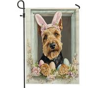 Spring Easter Airedale Terrier Dog Funny Bunny Eggs Bandiera Esterna Divertenti Bandiera Stagionale Bandiere Da Giardino Per Prato Casa Parete 30X45Cm