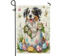 Spring Easter Australian Shepherd Dog Fun Cute Eggs Puppy Pattern Bandiera Da Giardino Decorative Bandiera Da Cortile Doppia Faccia Bandiere Per Interni Decorazione Camera Da Letto 30X45Cm