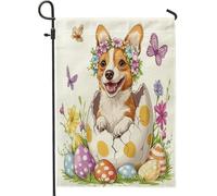 Spring Easter Basenji Bandiere da giardino per cani 30,5 x 45,7 cm, double face, per decorazione esterna, divertente motivo uova carine cucciolo bandiera per cortile casa, fiori all'aperto piccola