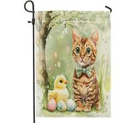 Spring Easter Bengal Cats Cute Chick Eggs Bandiera Vacanza Stagionale Bandiera Da Cortile Moda Bandiere Da Cortile Per Camera Da Letto Decorazione Dormitorio 30X45Cm