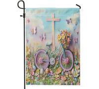 Spring Easter Bicycle Flower Flowers Cross Eggs Pattern Bandiera Vacanza Moda Bandiera Doppia Faccia Bandiere Per Casa Il Portico Prato 30X45Cm