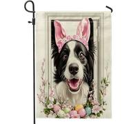 Spring Easter Border Collie Dog Funny Bunny Eggs Bandiera Esterna Divertenti Bandiera Decorative Bandiere Per Casa Camera Da Letto Decorazione 30X45Cm