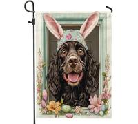 Spring Easter Boykin Spaniel Dog Funny Bunny Eggs Bandiera Da Giardino Divertenti Bandiera Da Cortile Moda Bandiere Per Interni Il Portico Balcone 30X45Cm