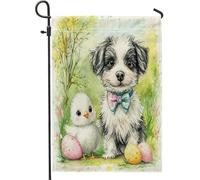 Spring Easter Brittany Dog Cute Chick Eggs Bandiera Decorative Bandiera Vacanza Divertenti Bandiere Da Cortile Per Soggiorno Prato Casa 30X45Cm