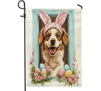 Spring Easter Brittany Dog Funny Bunny Eggs Bandiera Da Giardino Doppia Faccia Bandiera Stagionale Bandiere Da Cortile Per Dormitorio Balcone Casa 30X45Cm