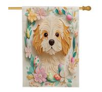 Spring Easter Cavachon Bandiere per la casa del cane 71,1 x 101,6 cm su entrambi i lati, novità uova floreali per cortile anteriore cortile bandiere verticali per la casa, bandiere di iuta per animali