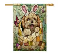 Spring Easter Cavachon Bandiere per la casa del cane 71,1 x 101,6 cm su entrambi i lati, uova in vetro colorato, bandiere verticali per la casa, bandiere di iuta per animali domestici, decorazione