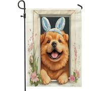 Spring Easter Chow Chow Dog Funny Bunny Eggs Bandiera Da Giardino Stagionale Bandiera Vacanza Decorative Bandiere Da Giardino Per Parete Balcone Dormitorio 30X45Cm