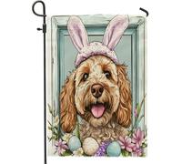 Spring Easter Cockapoo Dog Funny Bunny Eggs Bandiera Stagionale Bandiera Da Giardino Moda Bandiere Per Camera Da Letto Parete Soggiorno 30X45Cm