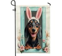Spring Easter Dachshund Dog Funny Bunny Eggs Bandiera Da Cortile Doppia Faccia Bandiera Da Giardino Divertenti Bandiere Per Soggiorno Interni Prato 30X45Cm