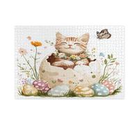 Spring Easter Devon Rex Cat Puzzle per adulti 1000 pezzi, divertenti uova carine gattino puzzle in legno stampato, decorazioni con motivo floreale per l'intrattenimento domestico