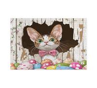 Spring Easter Devon Rex Cat Puzzle per adulti 1000 pezzi, divertenti uova rustiche gattino puzzle in legno, decorazione con motivo fattoria per l'intrattenimento domestico
