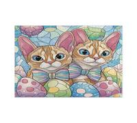 Spring Easter Devon Rex Cat Puzzle per adulti 1000 pezzi, uova di vetro colorato, gattino, puzzle in legno, divertenti decorazioni per animali domestici per l'intrattenimento domestico