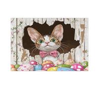 Spring Easter Devon Rex Cat Puzzle per adulti 300 pezzi, divertenti uova rustiche gattino puzzle in legno, decorazione con motivo fattoria per l'intrattenimento domestico