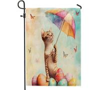 Spring Easter Devon Rexs Cats Fun Umbrella Eggs Pattern Bandiera Esterna Doppia Faccia Bandiera Da Giardino Stagionale Bandiere Da Giardino Per Prato Casa Camera Da Letto 30X45Cm