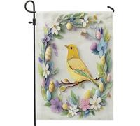 Spring Easter Goldfinch Bird Flower Wreaths Eggs Pattern Bandiera Da Giardino Decorative Bandiera Da Cortile Stagionale Bandiere Da Giardino Per Camera Da Letto Interni Patio 30X45Cm