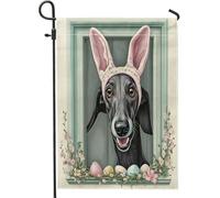 Spring Easter Greyhound Dog Funny Bunny Eggs Bandiera Da Giardino Decorative Bandiera Da Cortile Stagionale Bandiere Per Interni Dormitorio Prato 30X45Cm