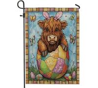 Spring Easter Highland Cows Stained Glass Eggs Pattern Bandiera Stagionale Bandiera Vacanza Moda Bandiere Da Giardino Per Patio Soggiorno Casa 30X45Cm