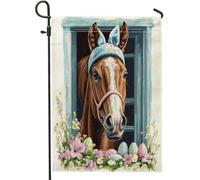 Spring Easter Horses Funny Bunny Eggs Bandiera Stagionale Bandiera Esterna Doppia Faccia Bandiere Da Giardino Per Patio Soggiorno Balcone 30X45Cm