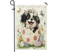 Spring Easter Japanese Chin Dog Fun Cute Eggs Puppy Pattern Bandiera Stagionale Bandiera Vacanza Decorative Bandiere Da Giardino Per Prato Camera Da Letto Parete 30X45Cm