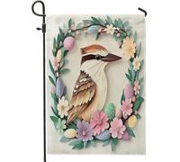 Spring Easter Kookaburras Bird Flower Wreaths Eggs Pattern Bandiera Stagionale Bandiera Vacanza Decorative Bandiere Da Cortile Per Dormitorio Camera Da Letto Balcone 30X45Cm