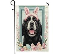 Spring Easter Newfoundlan Dog Funny Bunny Eggs Bandiera Esterna Divertenti Bandiera Da Cortile Stagionale Bandiere Da Cortile Per Il Portico Casa Camera Da Letto 30X45Cm