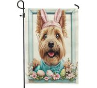 Spring Easter Norfolk Terrier Dog Funny Bunny Eggs Bandiera Divertenti Bandiera Vacanza Moda Bandiere Da Cortile Per Soggiorno Casa Prato 30X45Cm
