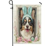 Spring Easter Papillon Dog Funny Bunny Eggs Bandiera Da Cortile Divertenti Bandiera Moda Bandiere Da Giardino Per Casa Prato Il Portico 30X45Cm