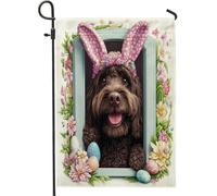 Spring Easter Portuguese Water Dog Funny Bunny Eggs Bandiera Da Giardino Moda Bandiera Da Cortile Decorative Bandiere Da Cortile Per Decorazione Casa Prato 30X45Cm