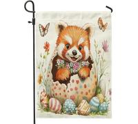 Spring Easter Red Panda Fun Cute Eggs Animal Pattern Bandiera Vacanza Divertenti Bandiera Da Cortile Decorative Bandiere Per Patio Il Portico Parete 30X45Cm