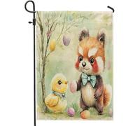 Spring Easter Red Pandas Cute Chick Eggs Bandiera Esterna Divertenti Bandiera Da Cortile Doppia Faccia Bandiere Da Giardino Per Casa Camera Da Letto Prato 30X45Cm