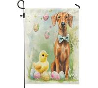 Spring Easter Ridgebacks Cute Chick Eggs Bandiera Da Giardino Divertenti Bandiera Da Cortile Stagionale Bandiere Per Patio Soggiorno Prato 30X45Cm