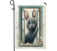 Spring Easter Russian Blue Cats Funny Bunny Eggs Bandiera Di Benvenuto Decorative Bandiera Esterna Divertenti Bandiere Per Patio Casa Il Portico 30X45Cm