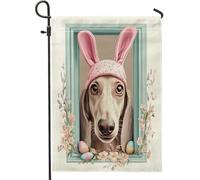 Spring Easter Saluki Dog Funny Bunny Eggs Bandiera Stagionale Bandiera Vacanza Decorative Bandiere Da Giardino Per Patio Soggiorno Prato 30X45Cm