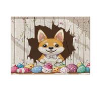 Spring Easter Shiba Inu Dog Puzzle per adulti 500 pezzi, divertenti uova rustiche cucciolo puzzle in legno, decorazione con motivo fattoria per l'intrattenimento domestico