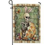 Spring Easter Skeleton Fun Stained Glass Bunny Eggs Bandiera Di Benvenuto Doppia Faccia Bandiera Stagionale Bandiere Per Dormitorio Camera Da Letto Parete 30X45Cm