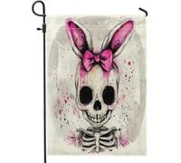 Spring Easter Skeleton Funny Cute Goth Bunny Pattern Bandiera Da Cortile Decorative Bandiera Di Benvenuto Doppia Faccia Bandiere Da Giardino Per Balcone Dormitorio Parete 30X45Cm