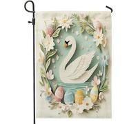 Spring Easter Swan Bird Flower Wreaths Eggs Pattern Bandiera Vacanza Stagionale Bandiera Da Cortile Doppia Faccia Bandiere Da Giardino Per Decorazione Dormitorio Soggiorno 30X45Cm