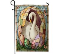 Spring Easter Swan Bird Stained Glass Eggs Bandiera Di Benvenuto Stagionale Bandiera Da Giardino Decorative Bandiere Per Prato Dormitorio Patio 30X45Cm