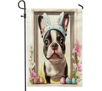 Spring Easter Terrier Dog Funny Bunny Eggs Bandiera Da Giardino Moda Bandiera Da Cortile Decorative Bandiere Da Giardino Per Patio Interni Decorazione 30X45Cm