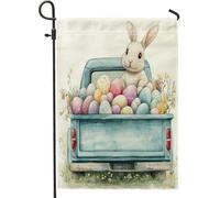 Spring Easter Truck Funny Cute Bunny Eggs Pattern Bandiera Da Giardino Decorative Bandiera Esterna Stagionale Bandiere Da Giardino Per Patio Interni Camera Da Letto 30X45Cm