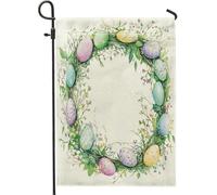 Spring Easter Wreaths Aesthetic Plant Eggs Bandiera Da Giardino Divertenti Bandiera Da Cortile Doppia Faccia Bandiere Per Camera Da Letto Prato Casa 30X45Cm