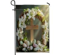 Spring Easter Wreaths Flower Cross Flowers Eggs Pattern Bandiera Da Giardino Stagionale Bandiera Da Cortile Decorative Bandiere Da Giardino Per Patio Balcone Dormitorio 30X45Cm