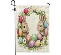 Spring Easter Wreaths Flower Funny Cute Bunny Eggs Pattern Bandiera Doppia Faccia Bandiera Da Giardino Divertenti Bandiere Da Giardino Per Parete Decorazione Il Portico 30X45Cm