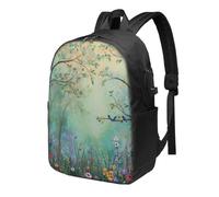 Spring Forest - Zaino da viaggio per computer portatile, motivo fiori selvatici, 43,2 cm, impermeabile, con porta di ricarica USB, per università, scuola, lavoro, per donne e uomini