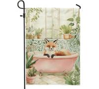 Spring Fox - Bandiera da giardino con volpe, decorazione per la casa o per esterni, decorazione floreale su entrambi i lati, 30,5 x 45,7 cm