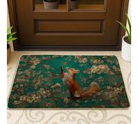 Spring Fox, Zerbino con volpe e farfalla, per interni ed esterni, decorazione rustica, in gomma, antiscivolo, assorbe la polvere, facile da pulire, 73 x 43 cm